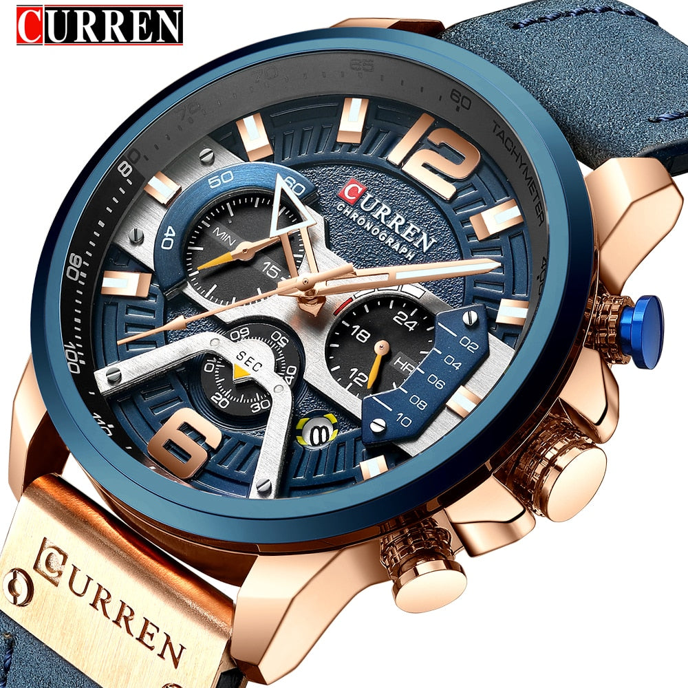 CURREN Casual Sport Watches for Men Blue Top Brand Luxury 8329 Leather Wrist Watch Man Clock Fashion Chronograph Wristwatch