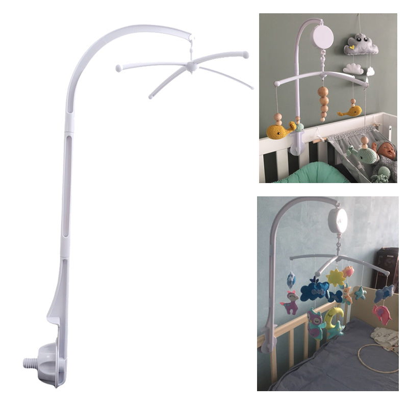 Baby Crib Holder White Rattles Arm Bracket Set Cot Fold 360 Degree Rotating Cribs Clamp Bed Bell Mobile Wind-up Music Box Toys