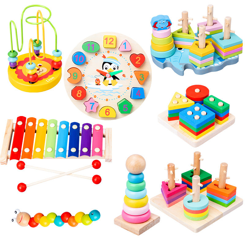 HOT SALE Baby Toys Colorful Wooden Blocks Baby Music Rattles Graphic Cognition Early Educational Toys For Baby 0-12 Months