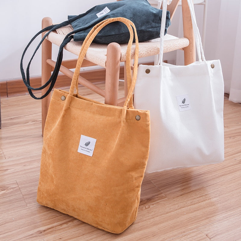 Women Corduroy Shopping Bag Female Canvas Cloth Shoulder Bag Environmental Storage Handbag Reusable Foldable Eco Grocery Totes