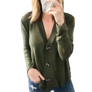 Casual Fashion Knitted Cardigans Sweater Women Solid Basic Autumn Winter Long Sleeve Buttons V Neck Sweater Regular Tops