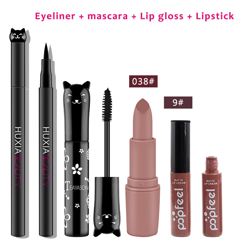 4pcs/set Cat Makeup Sets Including Lipstick, Eyeliner,Mascara, Eyeshadow, Makeup Kit Women Cosmetics Bag for Gifts