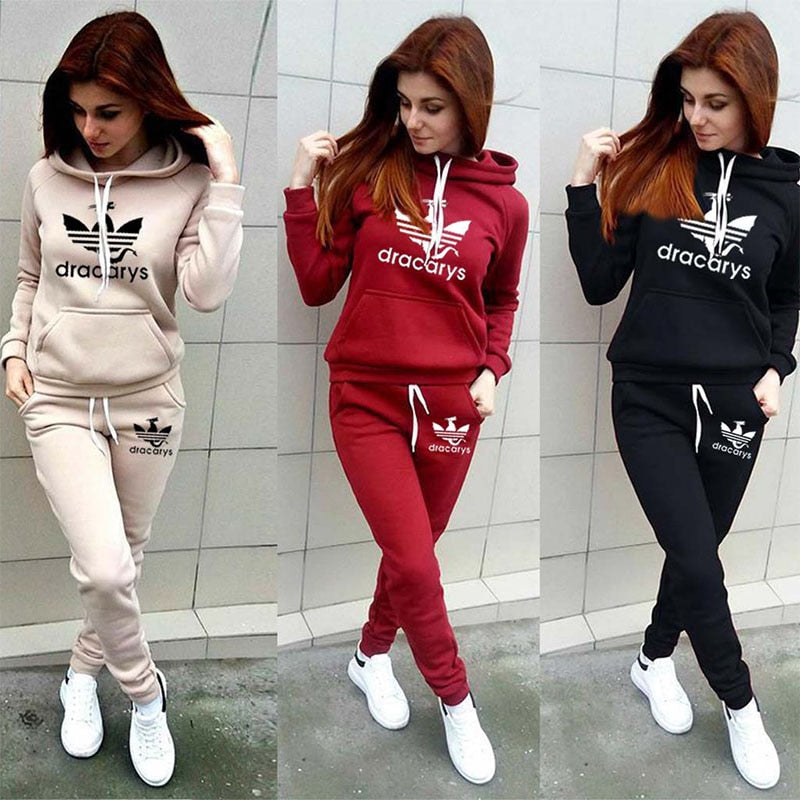 Autumn Winter 2 Piece Set Women Hoodie Pants Printed Tracksuit Pullover Sweatshirt Trousers With Pockets Tracksuit Suits