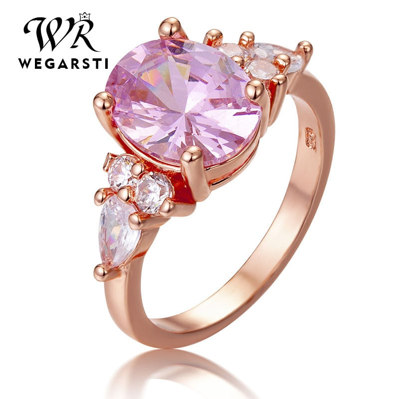 WEGARSTI Elegant Bands Ring 925 Sterling Silver Jewellery AAA Rose Pink Cubic Zirconia Wedding Band Jewelry Gifts Drop Shipping