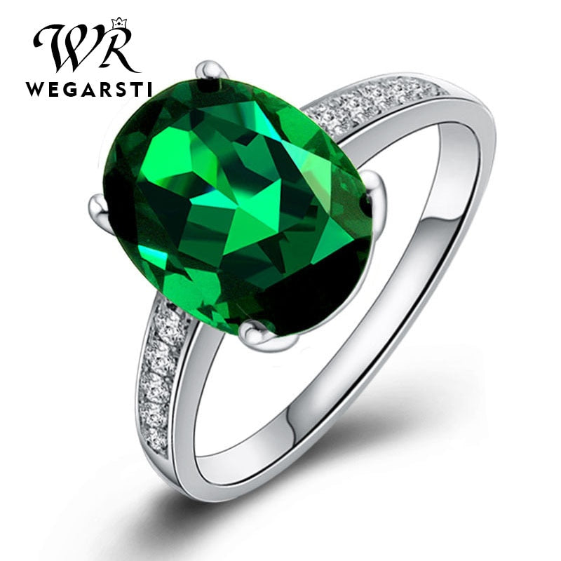 WEGERSTI 925 Sterling Silver Jasper Ring For Women Green Natural Stone Wedding Bands Jewelry Ring For Gift Wholesale