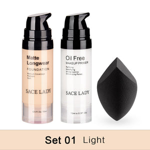 SACE LADY Professional Makeup Set Matte Foundation Primer Base Make Up Kit Oil-control Pores Liquid Cream Brand Cosmetic Puff