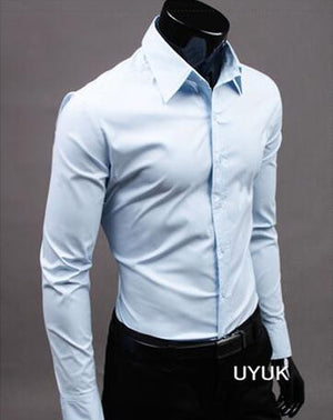 2019Men Shirt Long Sleeve Fashion Mens Casual Shirts Cotton Solid Color Business Slim Fit Social Camisas Masculina RD464